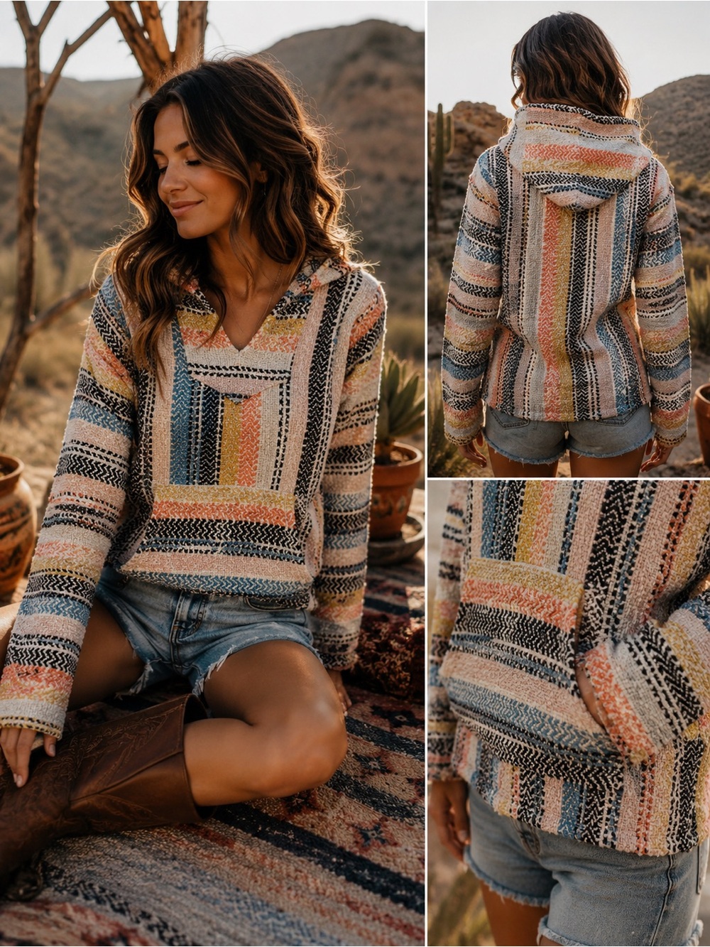 Earth Ragz Baja Hoodie Sweater | Unisex Mexican Pullover Boho Surf Festival S